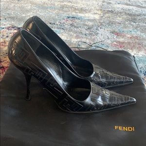 FENDI LOGO Leather Heels Size 38.5